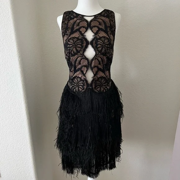 chinese dress ladies Midnight Mystique Black Lace Fringe Dress – Rouge Couture Co main image 0